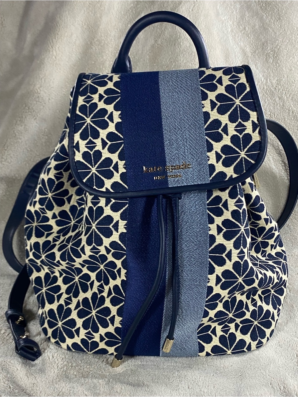 kate spade navy and cream floral canvas backpack